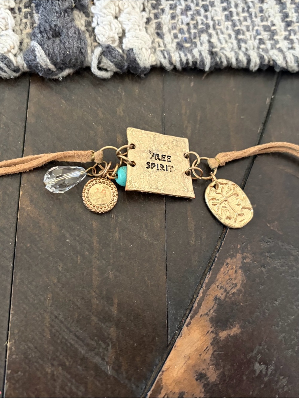 Free Spirit Gold-Tone Charm Bracelet with Turquoise Accent